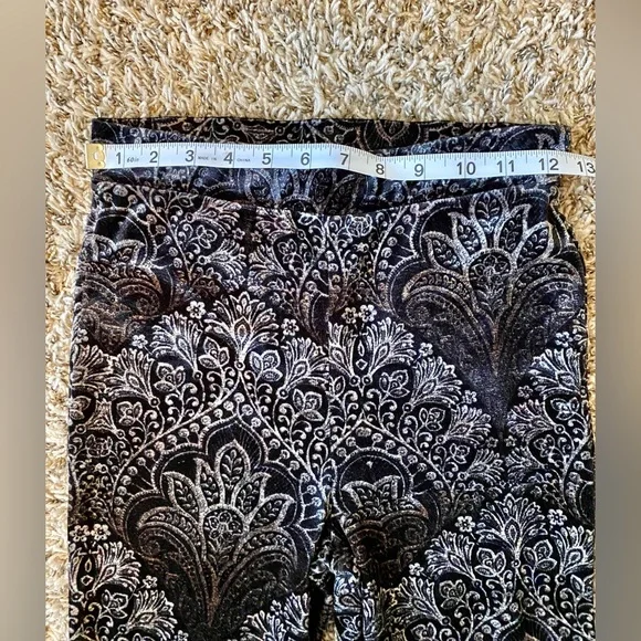 Reverof black velvet paisley print flare fitted pants XS - Picture 7 of 12